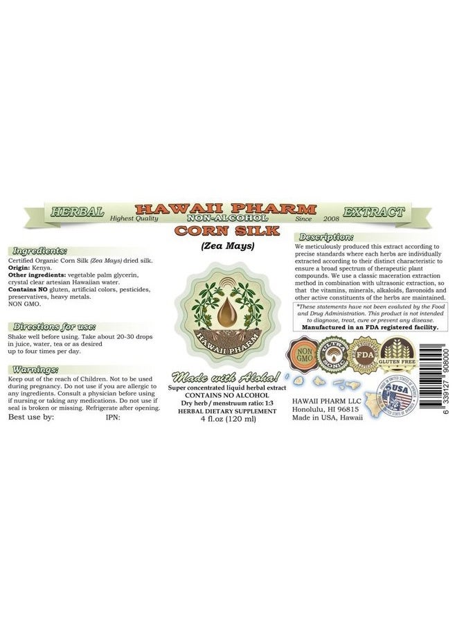 Hawaii Pharm Corn Silk Alcohol-Free Liquid Extract, Organic Corn Silk (Zea Mays) Dried Silk Glycerite Hawaii Pharm Natural Herbal Supplement 2 oz  - Image 2