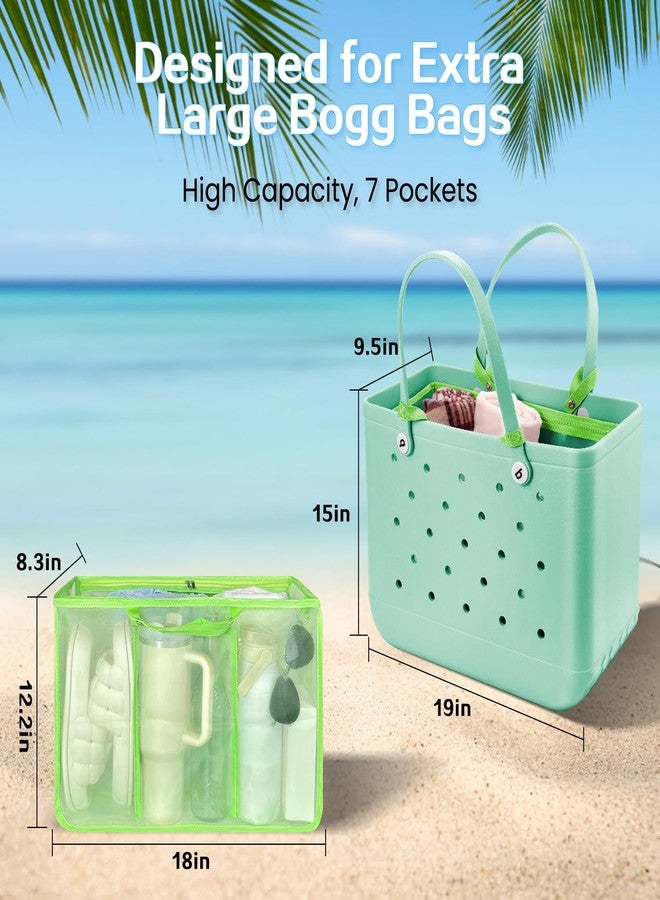 XYFuuee Beach Bag Organizer Inserts for X Large Bogg Bag Accessories, Original XL Lightweight Mesh Insert Divider Pouch, Organizing Rubber Tote Bags, Save Storage Space (Green-XL) - Image 2