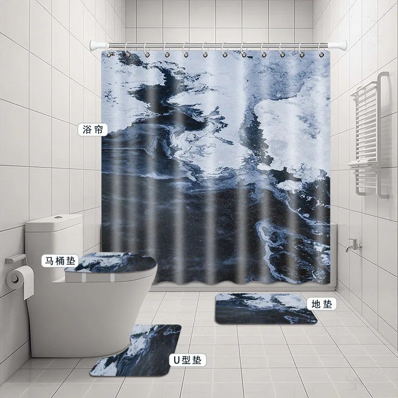 Y&D Modern 3D Digital Marble Decorative Shower Curtain and Toilet Set Cross-Border  Supply Waterproof Three-Piece Bath Mat - Image 1