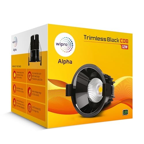 Wipro 12w Alpha Trimless Black COB | Neutral White (4000K) | Aluminium PDC Heat Sink | Sharp Beam Angle with Reflector for Home, Office and Store Cabinet Display | Pack of 1 - Image 2