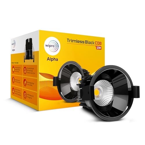 Wipro 12w Alpha Trimless Black COB | Neutral White (4000K) | Aluminium PDC Heat Sink | Sharp Beam Angle with Reflector for Home, Office and Store Cabinet Display | Pack of 1 - Image 1