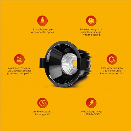 Wipro 12w Alpha Trimless Black COB | Neutral White (4000K) | Aluminium PDC Heat Sink | Sharp Beam Angle with Reflector for Home, Office and Store Cabinet Display | Pack of 1 - Image 4