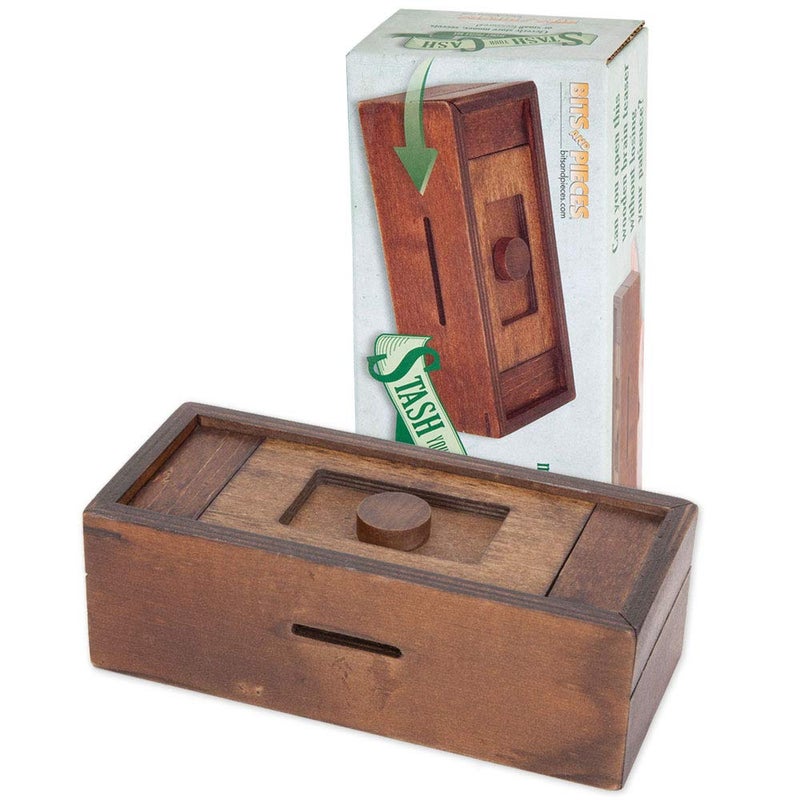Bits and Pieces Secret Money Puzzle Box - Camouflage Your Cash Money Holder - Wooden Brain Teaser - Wooden Secret Hidden Compartment (Single Knob Puzzle Box) - Image 1