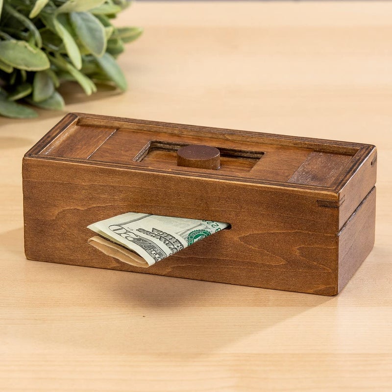 Bits and Pieces Secret Money Puzzle Box - Camouflage Your Cash Money Holder - Wooden Brain Teaser - Wooden Secret Hidden Compartment (Single Knob Puzzle Box) - Image 2