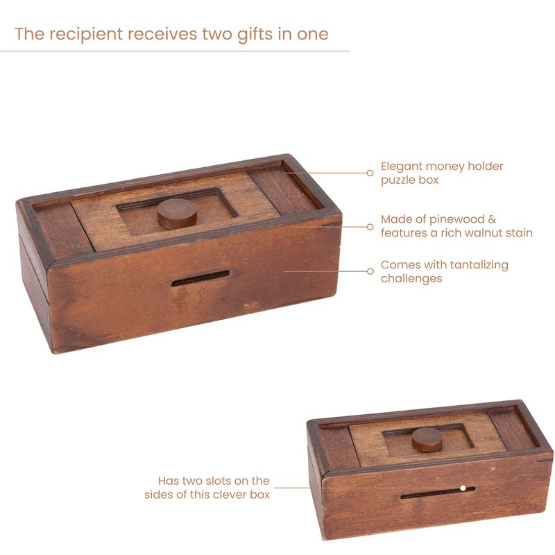Bits and Pieces Secret Money Puzzle Box - Camouflage Your Cash Money Holder - Wooden Brain Teaser - Wooden Secret Hidden Compartment (Single Knob Puzzle Box) - Image 4