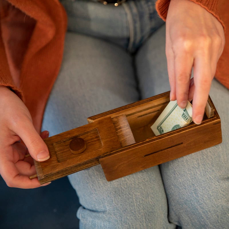 Bits and Pieces Secret Money Puzzle Box - Camouflage Your Cash Money Holder - Wooden Brain Teaser - Wooden Secret Hidden Compartment (Single Knob Puzzle Box) - Image 5