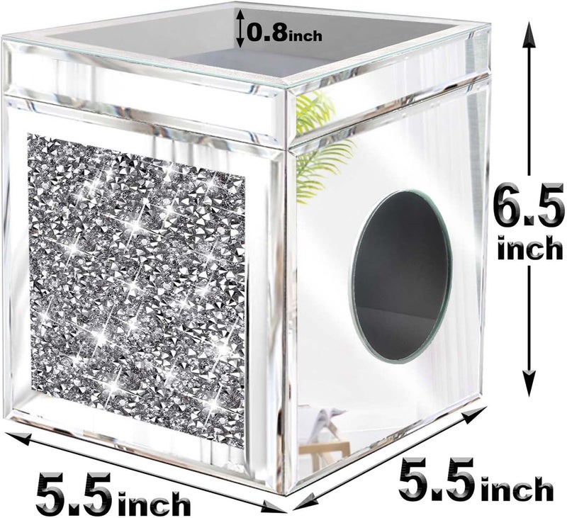 Wocred Square Tissue Box Cover Upgrades with Storage Tray,Crystal Crushed Diamond Tissue Box, Luxury Tissue Holders for Either Tissues in a Bathroom or Napkins on a Table.(6.5”x5.5”x5.5”) - Image 4
