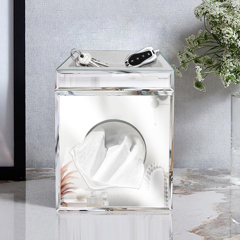 Wocred Square Tissue Box Cover Upgrades with Storage Tray,Crystal Crushed Diamond Tissue Box, Luxury Tissue Holders for Either Tissues in a Bathroom or Napkins on a Table.(6.5”x5.5”x5.5”) - Image 5