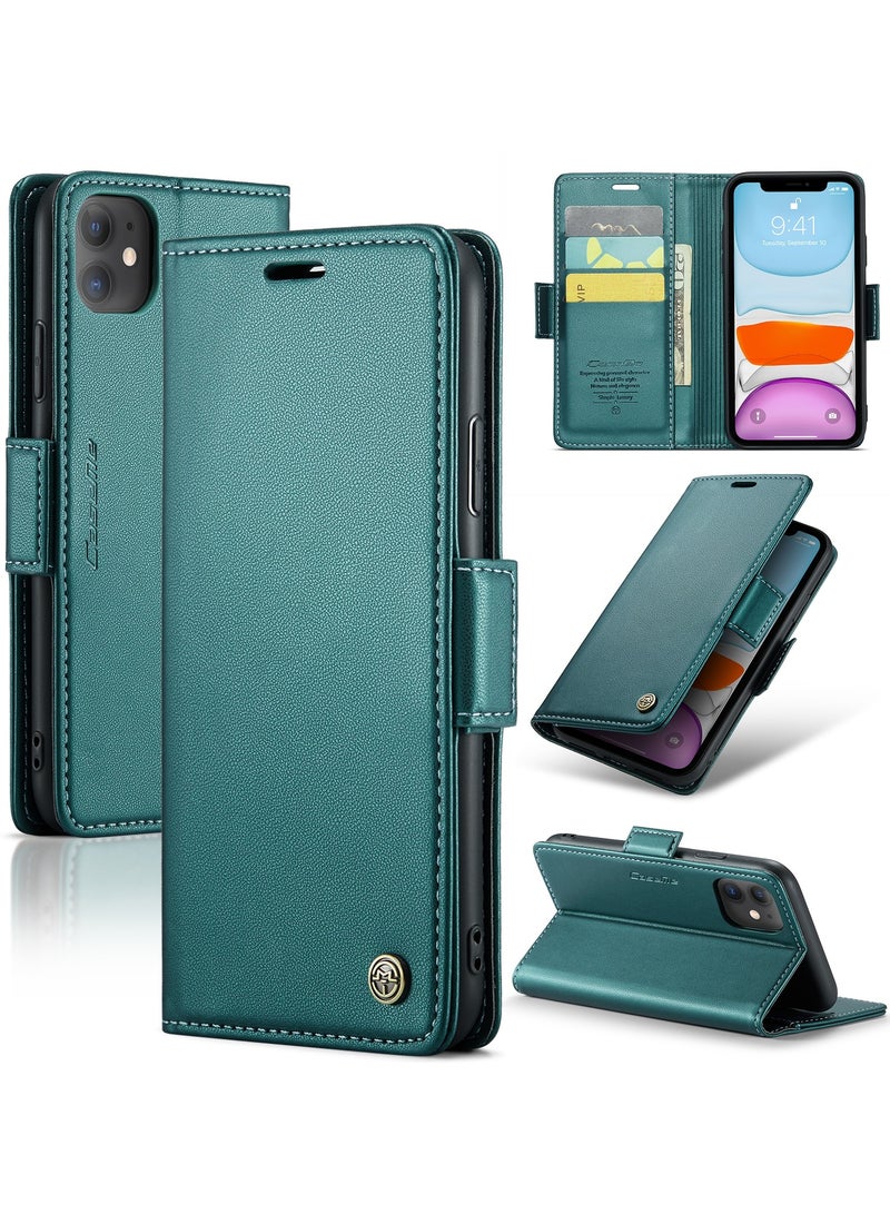 CaseMe Phone Case Luxury PU Leather Design Anti Fingerprint 023 Flip Cover Card Slot Holder Cover For iPhone 11 (Green) - Image 2