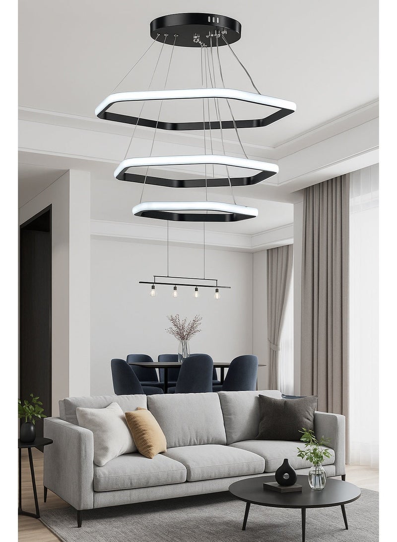 ZOOBA Modern LED chandelier with a modern and contemporary design in the shape of a pentagram with a remote control - black - 4223 - - Image 1