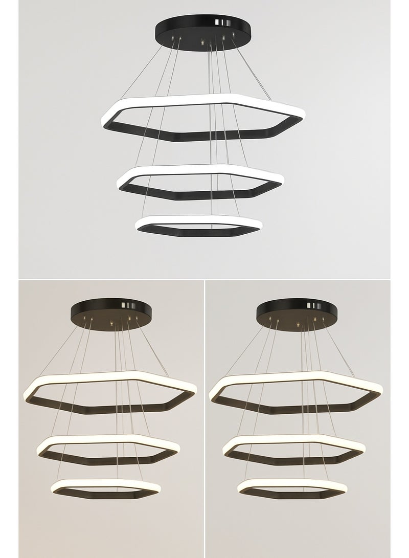 ZOOBA Modern LED chandelier with a modern and contemporary design in the shape of a pentagram with a remote control - black - 4223 - - Image 3