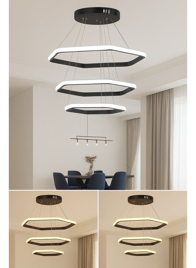 ZOOBA Modern LED chandelier with a modern and contemporary design in the shape of a pentagram with a remote control - black - 4223 - - Image 4