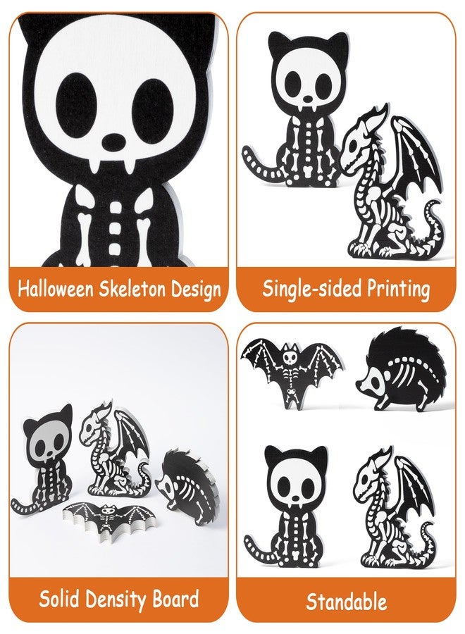 Bkeecten Halloween Tiered Tray Decor - 4pcs Skeleton Animal Halloween Tiered Tray Party Favor Centerpieces Art Decoration Supplies Home Living Room Office Desk Wooden Photo Table Topper Sign Decor - Image 3