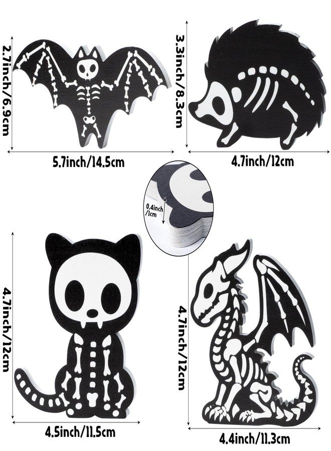 Bkeecten Halloween Tiered Tray Decor - 4pcs Skeleton Animal Halloween Tiered Tray Party Favor Centerpieces Art Decoration Supplies Home Living Room Office Desk Wooden Photo Table Topper Sign Decor - Image 2