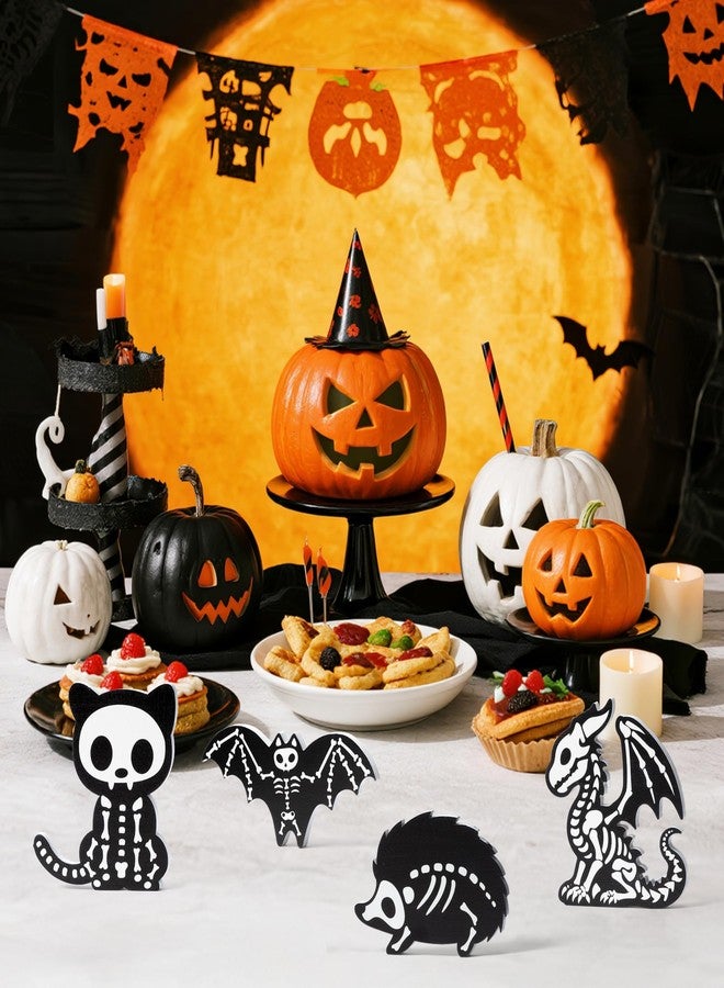 Bkeecten Halloween Tiered Tray Decor - 4pcs Skeleton Animal Halloween Tiered Tray Party Favor Centerpieces Art Decoration Supplies Home Living Room Office Desk Wooden Photo Table Topper Sign Decor - Image 5
