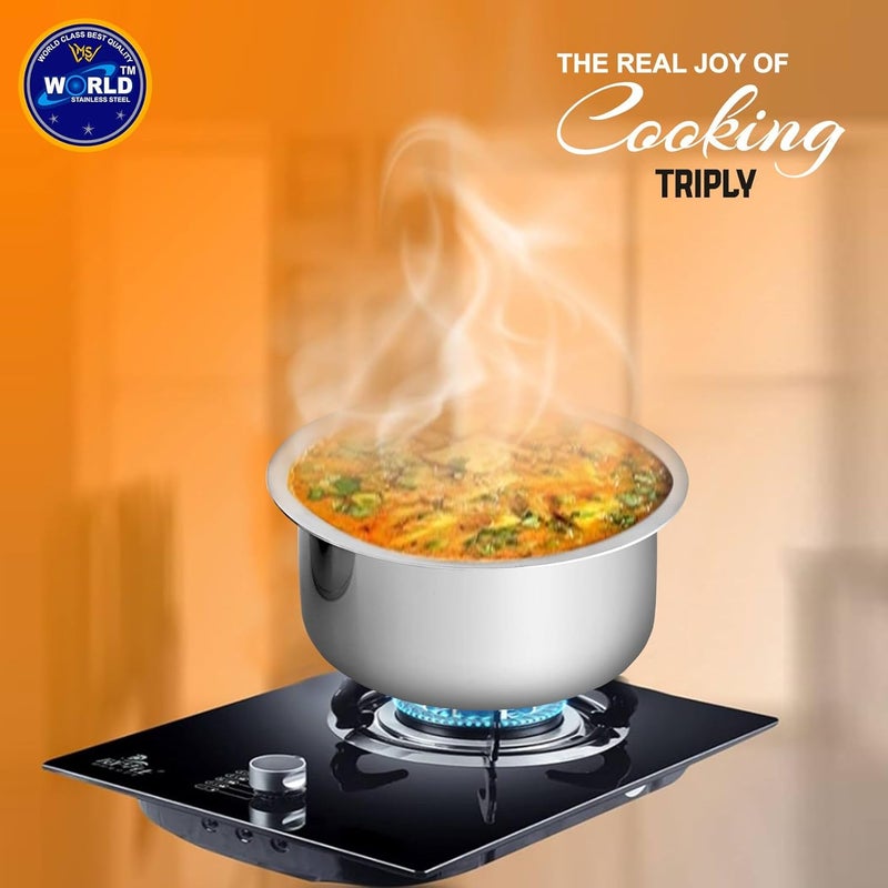 MS WORLD Stainless Steel Triply PatilaTopeBhagona for Kitchen Induction Gas Base 12 21 4 Litre Set of 3 - Image 4
