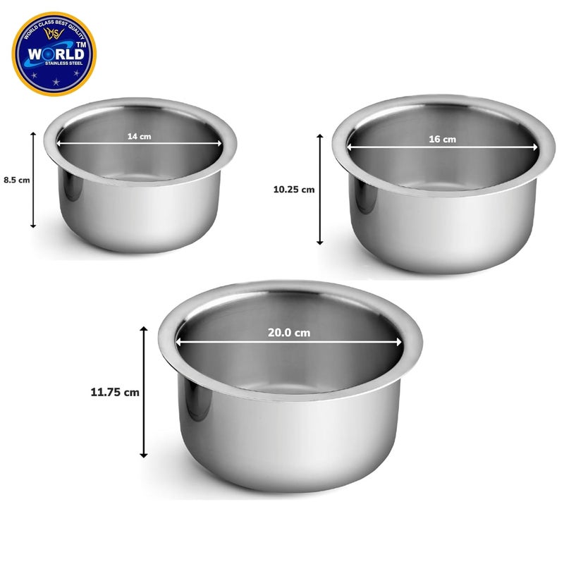 MS WORLD Stainless Steel Triply PatilaTopeBhagona for Kitchen Induction Gas Base 12 21 4 Litre Set of 3 - Image 2