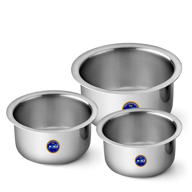 MS WORLD Stainless Steel Triply PatilaTopeBhagona for Kitchen Induction Gas Base 12 21 4 Litre Set of 3 - Image 1