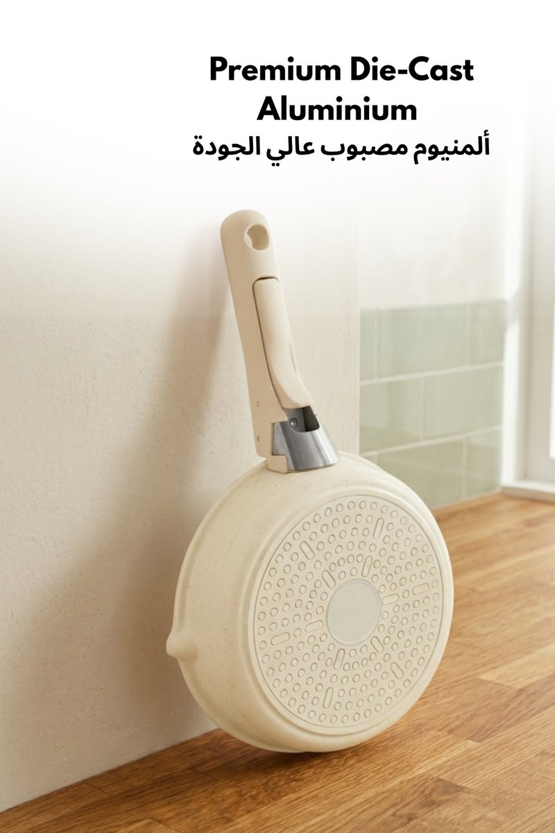 كاروت طقم أواني كاروت 24 قطعة غير لاصق بمقابض قابلة للفصل، تصميم قابل للتكديس من ألومنيوم صحي خالٍ من PFOA، مزود بفتحات صب، متوافق مع جميع المواقد وآمن لغسالة الصحون (أبيض) - Image 5