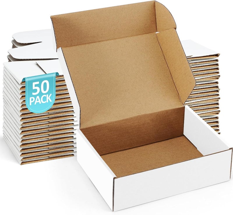 Poever Shipping Boxes 7x5x2 inches Small Mailing Boxes 50 Pack White Cardboard Corrugated Box Mailers - Image 1