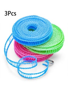 Generic 3Pcs Anti-slip and Windproof Clothes Drying Rope Fence Type Clothes Quilt LineAdjustable Nylon Cloth Suspension Clothes Drying Rope 5 Meters For Portable Travel Clothing Indoor and Outdoor Laundry  - Image 1