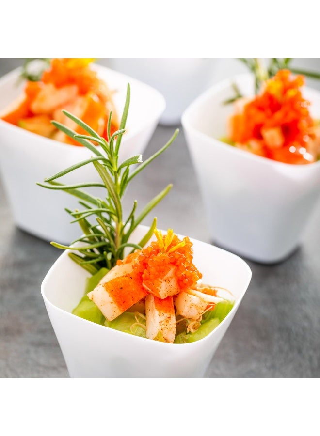 Restaurantware 4 Ounce Tasting Cups, 100 Square Plastic Appetizer Cups - Recyclable, Crack Resistant, White Plastic Individual Dessert Serving Cups, For Parties or Weddings, - Image 3