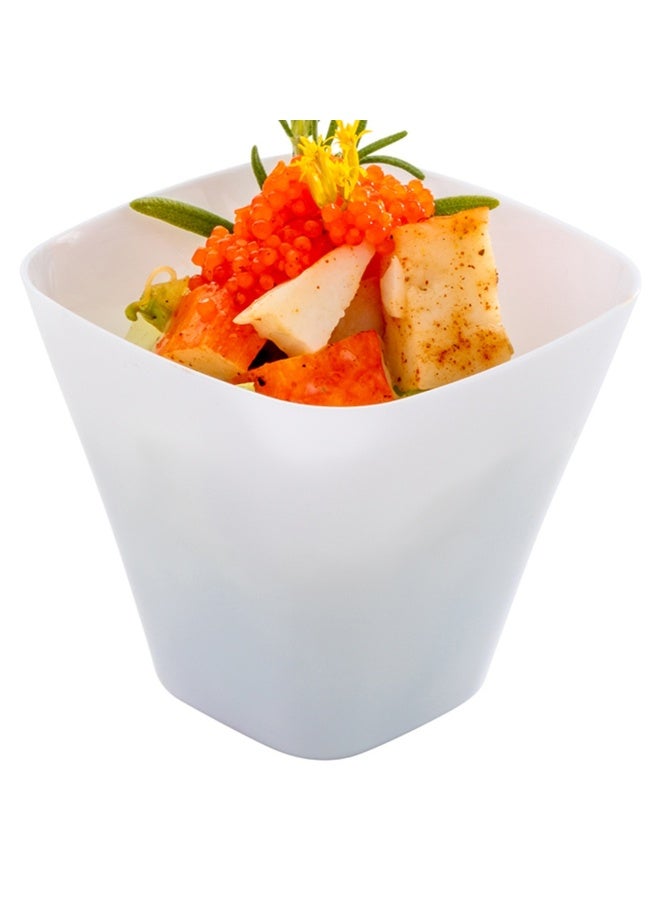 Restaurantware 4 Ounce Tasting Cups, 100 Square Plastic Appetizer Cups - Recyclable, Crack Resistant, White Plastic Individual Dessert Serving Cups, For Parties or Weddings, - Image 2