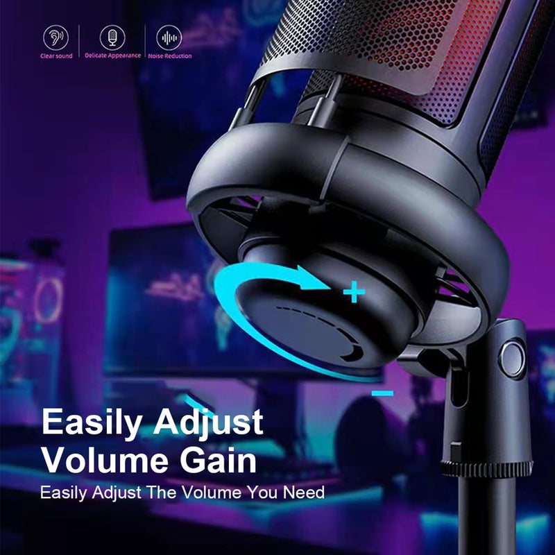Fh FlashHawk Gaming PC USB Microphone, Desktop Podcast Condenser Mic with Pop Filter, Mute Button for Streaming, Online Chat, RGB Computer Mic for PS4/5 PC Gamer Youtuber, - Black - Image 4