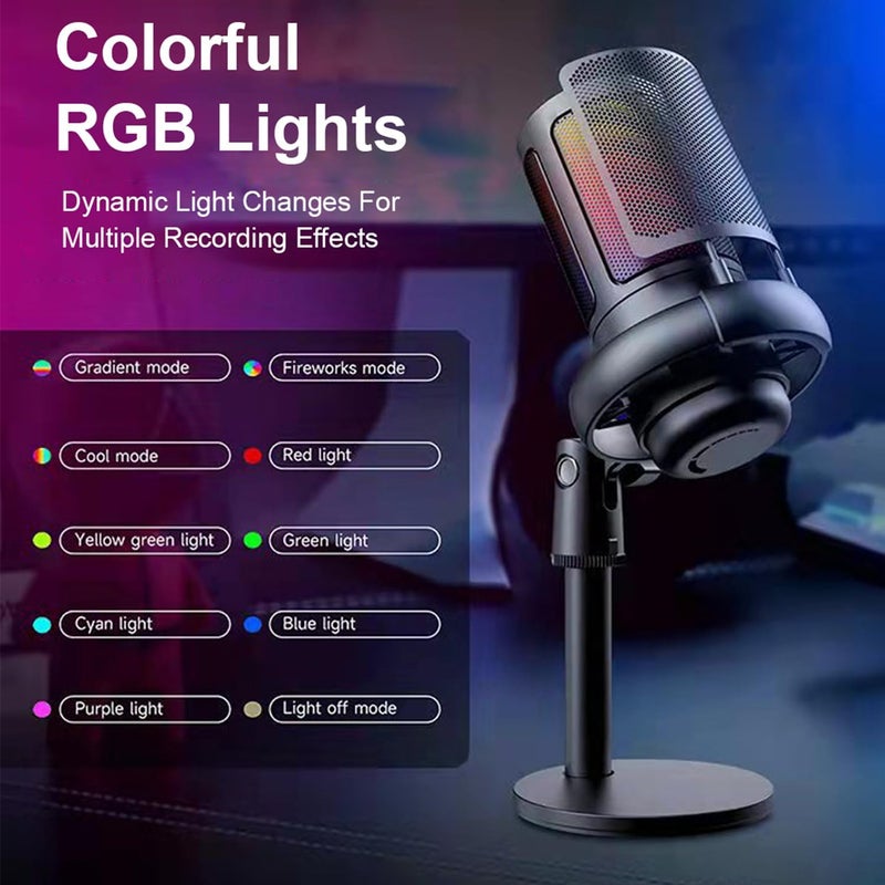 Fh FlashHawk Gaming PC USB Microphone, Desktop Podcast Condenser Mic with Pop Filter, Mute Button for Streaming, Online Chat, RGB Computer Mic for PS4/5 PC Gamer Youtuber, - Black - Image 3