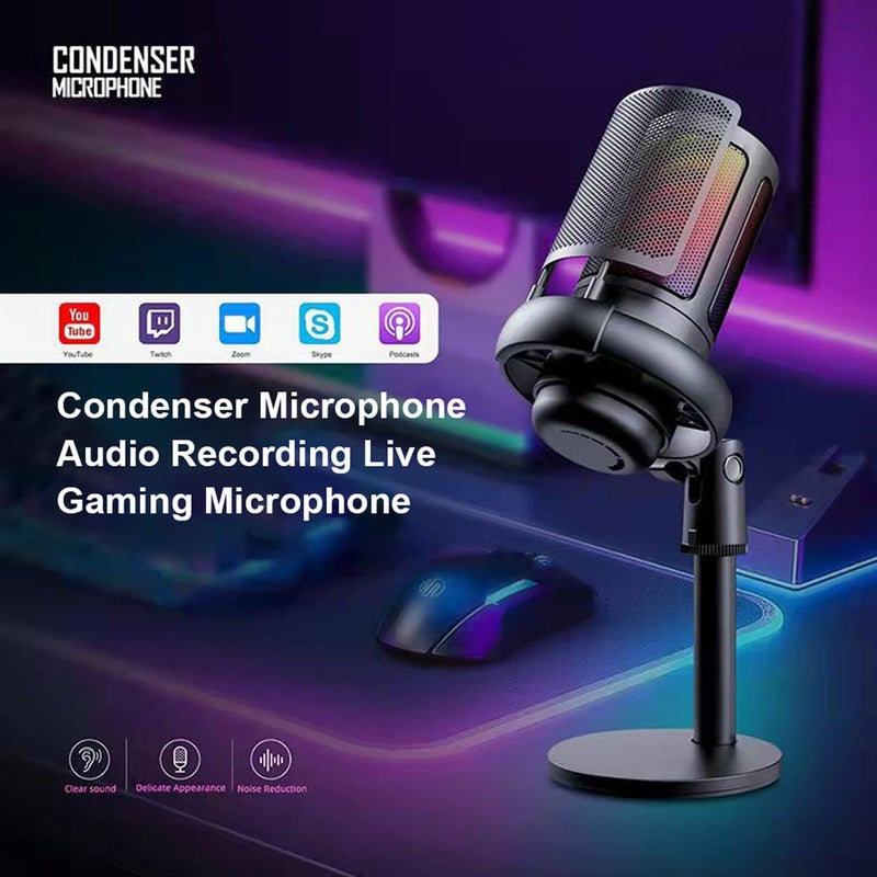 Fh FlashHawk Gaming PC USB Microphone, Desktop Podcast Condenser Mic with Pop Filter, Mute Button for Streaming, Online Chat, RGB Computer Mic for PS4/5 PC Gamer Youtuber, - Black - Image 2