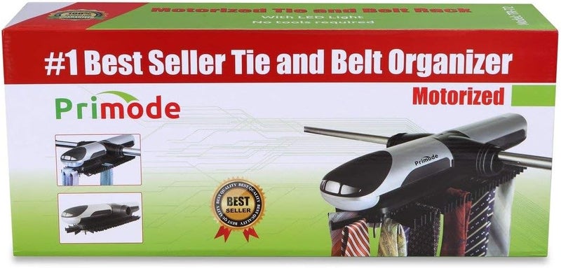 Primode Motorized Tie Rack Closet Organizer with LED Lights Includes J Hooks for Wired Shelving Stores Up to 72 Ties & 8 Belts Operates with Batteries - Image 3