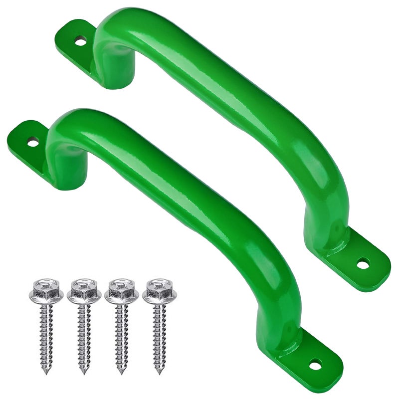 Purife 10 Metal Green Playground Handles Pack of 2 Outdoor Playset Safety Handles Kids Grab Bar Hand Grips for Playhouse Treehouse Jungle Gym Climbing Wall Swing Set - Image 2