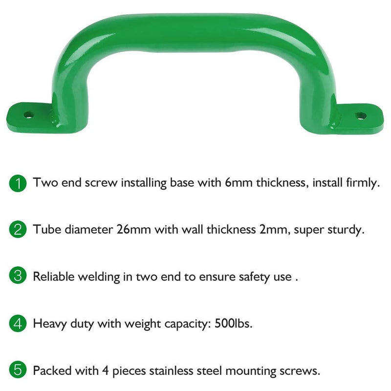 Purife 10 Metal Green Playground Handles Pack of 2 Outdoor Playset Safety Handles Kids Grab Bar Hand Grips for Playhouse Treehouse Jungle Gym Climbing Wall Swing Set - Image 3