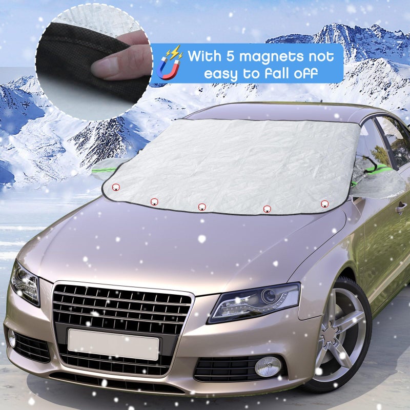 Datanly 2-Piece Car Windshield Cover Set - All-Weather Front & Rear Protection with Magnetic Edges and Side Mirror Covers for Cars, Trucks, SUVs - Fits Most Vehicles (Regular,Silver) - Image 2