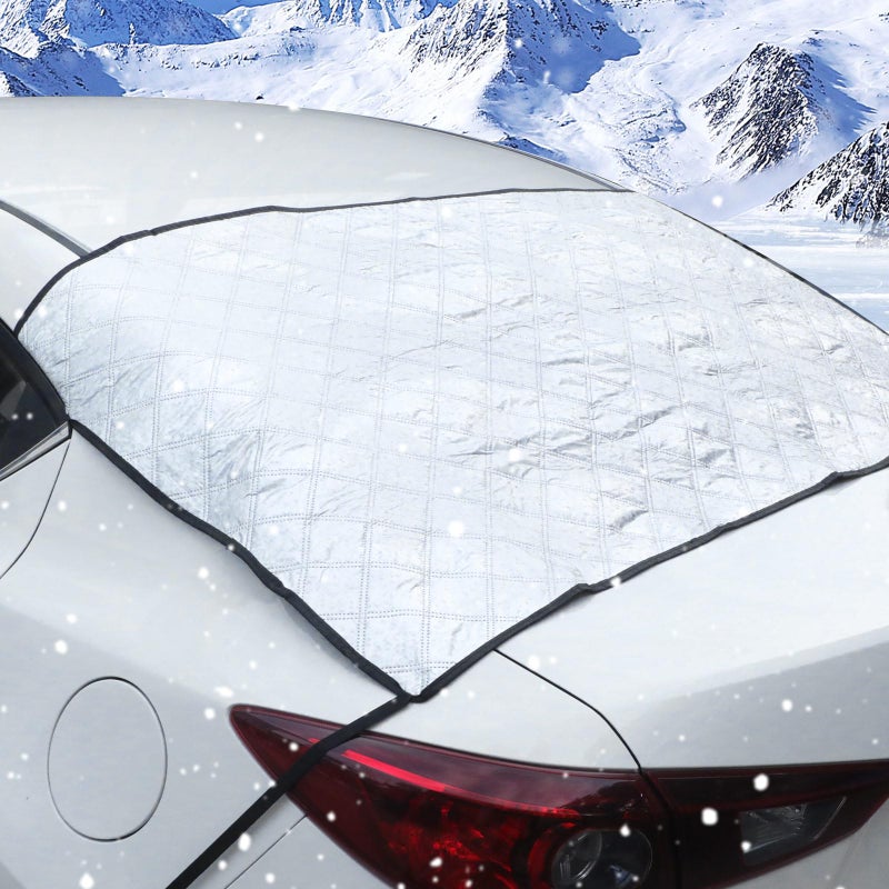 Datanly 2-Piece Car Windshield Cover Set - All-Weather Front & Rear Protection with Magnetic Edges and Side Mirror Covers for Cars, Trucks, SUVs - Fits Most Vehicles (Regular,Silver) - Image 3