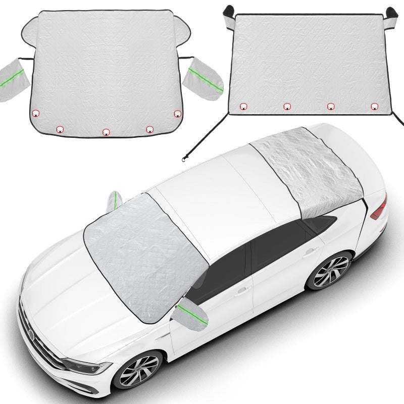 Datanly 2-Piece Car Windshield Cover Set - All-Weather Front & Rear Protection with Magnetic Edges and Side Mirror Covers for Cars, Trucks, SUVs - Fits Most Vehicles (Regular,Silver) - Image 1