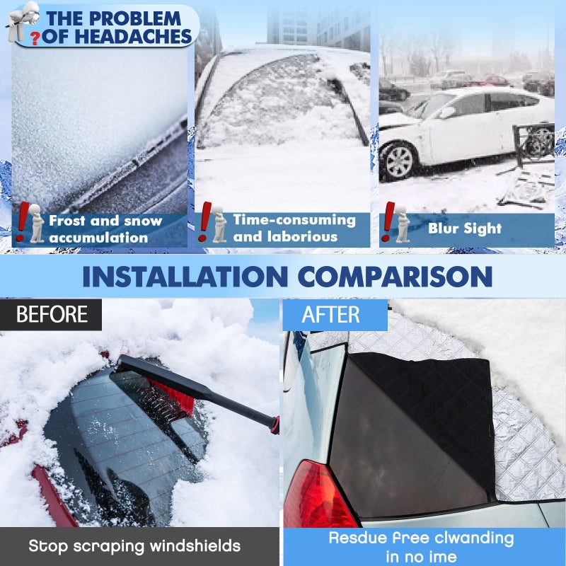 Datanly 2-Piece Car Windshield Cover Set - All-Weather Front & Rear Protection with Magnetic Edges and Side Mirror Covers for Cars, Trucks, SUVs - Fits Most Vehicles (Regular,Silver) - Image 5