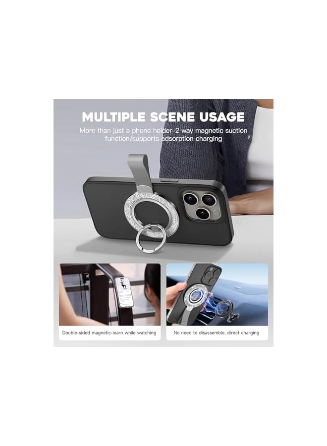 S-TOP Magnetic Phone Ring Holder for MagSafe, 360° Rotating Grip Stand for iPhone 15/14/13/12, for Samsung, Versatile Kickstand & Finger Stand, Includes Bonus Magnetic Ring - Image 2