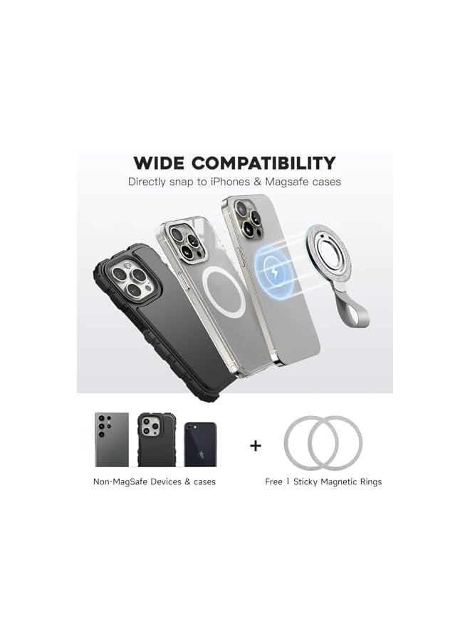 S-TOP Magnetic Phone Ring Holder for MagSafe, 360° Rotating Grip Stand for iPhone 15/14/13/12, for Samsung, Versatile Kickstand & Finger Stand, Includes Bonus Magnetic Ring - Image 3