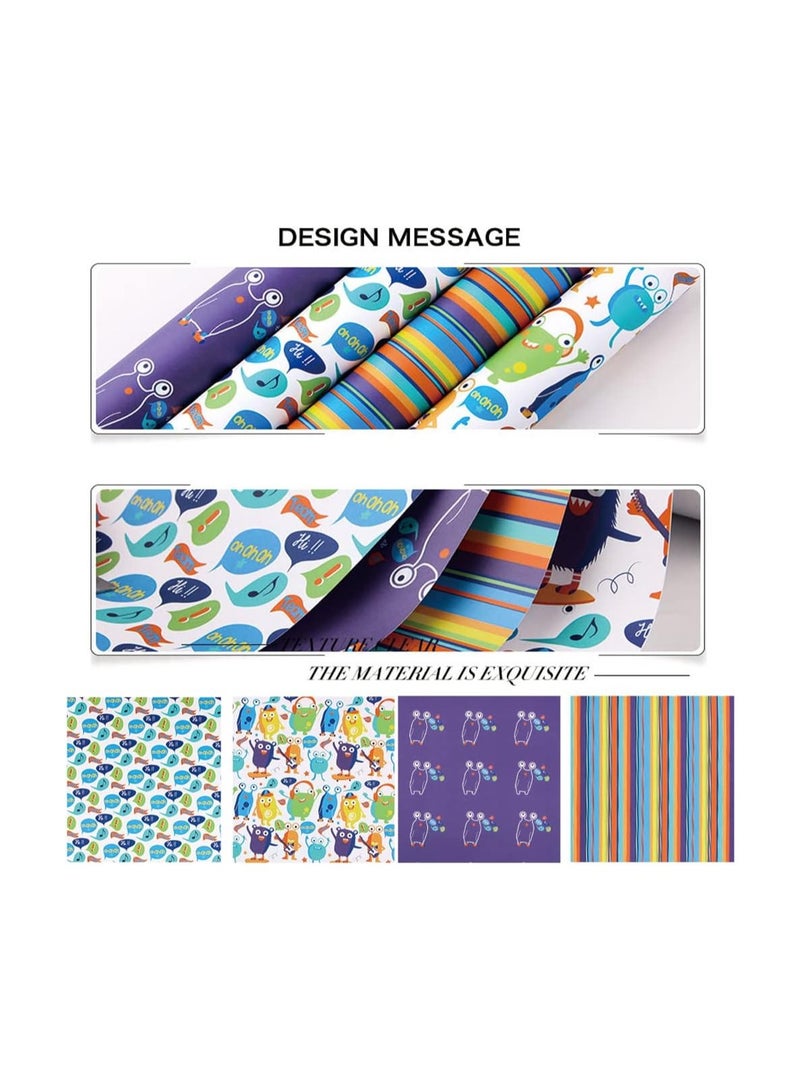 Colorful Recycled Birthday Wrapping Paper Set - 4 Sheets (50 x 70cm) with Stickers & Silk Ribbon, Perfect for Kids, Women, Men, and All Birthday Occasions. - Image 4