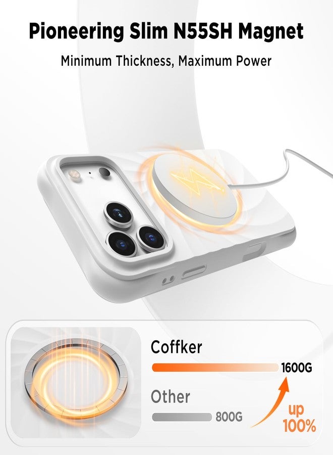 جراب COFFKER المغناطيسي لهاتف iPhone 17 Pro Max، [تغطية زر التحكم بالكاميرا] + واقي شاشة، جراب Vortuxe المصنوع من السيليكون السائل المقاوم للصدمات لهاتف iPhone 17 Pro Max مقاس 6.9 بوصة، أبيض - Image 2
