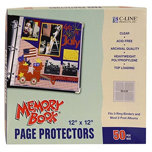 C-Line Memory Book 12 x 12 Inch Scrapbook Page Protectors, Clear Poly, Top Load, 50 Pages per Box (62227) - Image 1