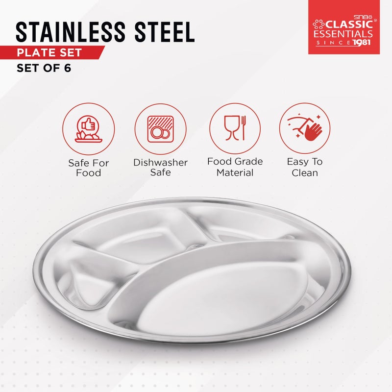 CLASSIC ESSENTIALS Stainless Steel Compartment Plate Bhojan Thali, Lunch/Dinner Plate - Image 3