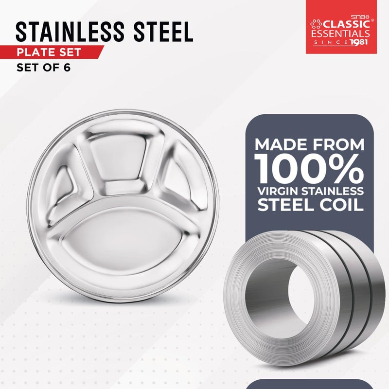 CLASSIC ESSENTIALS Stainless Steel Compartment Plate Bhojan Thali, Lunch/Dinner Plate - Image 5