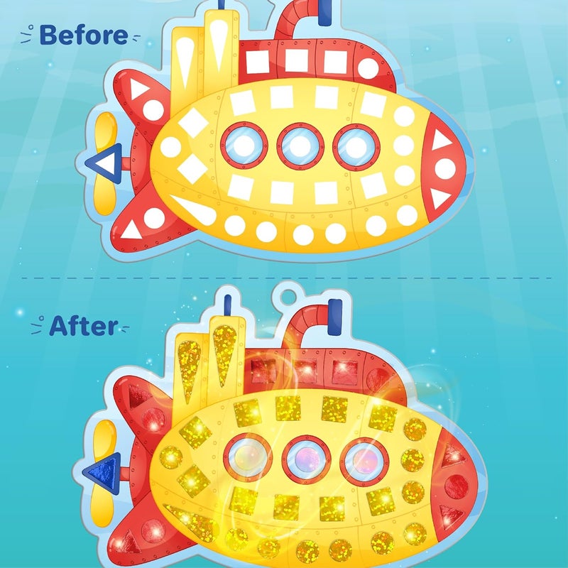 Imagimake Mirror Mosaic : Ocean | Mess Free Diy Mosaic Craft Kit | 950+ Foil Sticker | Travel Toys For Girls | Birthday Gift For Girls Ages 3,4,5,6,7,8, Cyan - Image 4