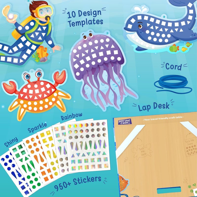 Imagimake Mirror Mosaic : Ocean | Mess Free Diy Mosaic Craft Kit | 950+ Foil Sticker | Travel Toys For Girls | Birthday Gift For Girls Ages 3,4,5,6,7,8, Cyan - Image 3