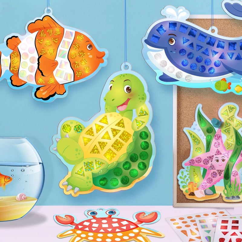 Imagimake Mirror Mosaic : Ocean | Mess Free Diy Mosaic Craft Kit | 950+ Foil Sticker | Travel Toys For Girls | Birthday Gift For Girls Ages 3,4,5,6,7,8, Cyan - Image 5