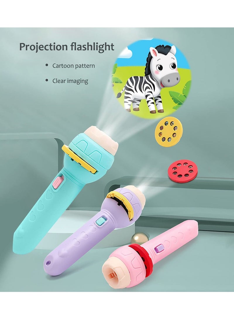 Projection Flashlight, Children'S Slide Toys Educational Cognitive Bedtime Device Fun Projector with Animal Patterns (1 Flashlight + 3 Slides, Pink)  - Image 5
