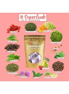 28 Day Detox Tea: Shrink Belly Fat While Shaping Your Curves Cleanse w/ 14-All Superfoods Slimming Weight Loss Herbs & Fruits. Eliminate Toxins, Bloating, Boost Energy & Immune System