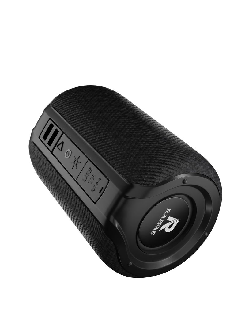 R05 Portable Wireless Speaker with 10W Stereo Sound, Bluetooth 5, Water Resistant, Dazzling Color Lamp and Device Charging Feature- Black
